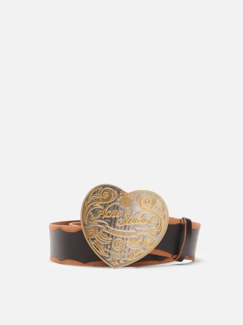 Heart logo buckle belt - Black/camel