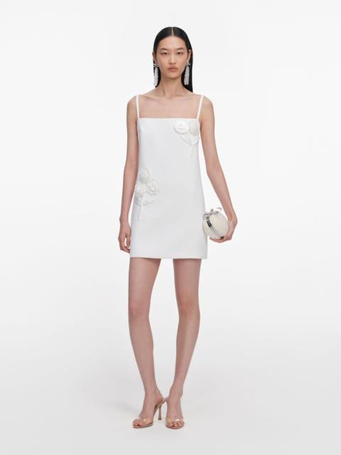 White Crepe 3D Sequin Flower Mini Dress