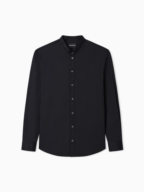 SHIRT WITH GURU COLLAR IN TECHNICAL STRETCH COTTON