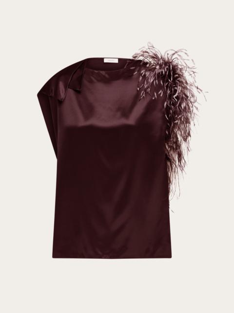 Asymmetric top with feather bouquet