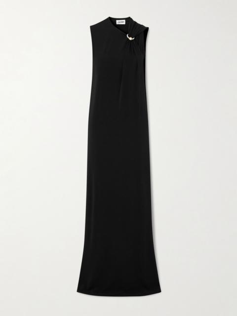 Draped stretch-satin maxi dress Black