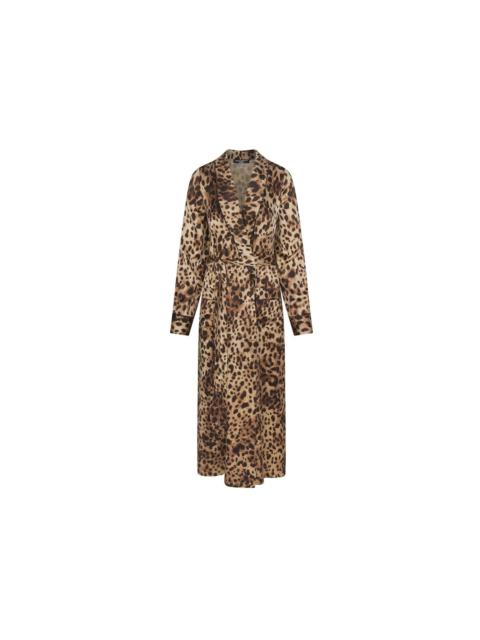 SKIMS x Dolce&Gabbana Silk Long Robe Leopard