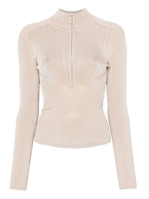 ribbed zip-front sweater