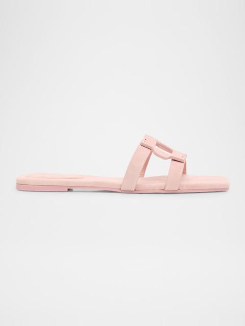 Monogram Suede Flat Slide Sandals