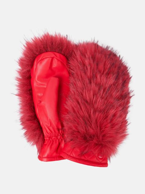 Hill faux fur-trimmed leather ski mittens