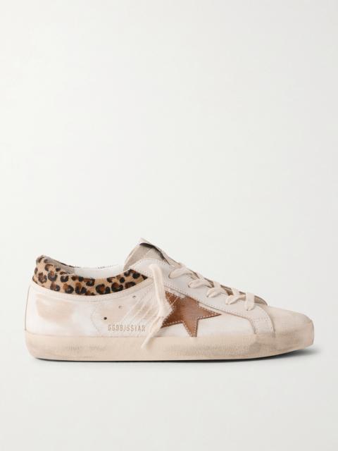 Super Star Calf Hair And Suede-trimmed Distressed Leather Sneakers