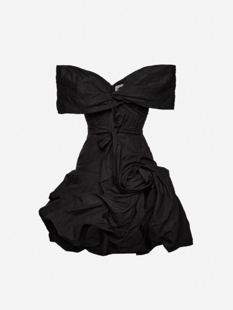 Draped shawl-collar midi dress in black