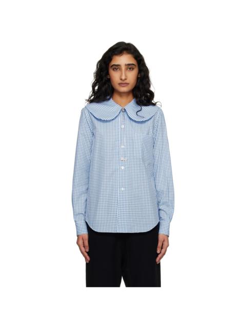 Blue & White Cotton Poplin Gingham Check Shirt