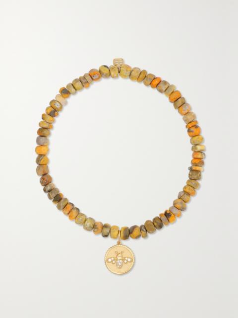 Tiny Bee 14-karat Gold, Jasper And Diamond Bracelet
