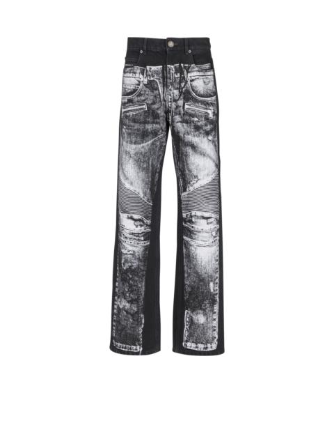Loose-fit denim jeans with a biker print