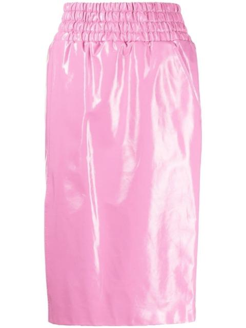 shiny textured leather midi skirt