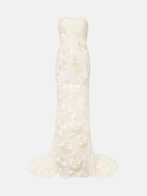 Bridal Alberty floral-appliqué mesh gown