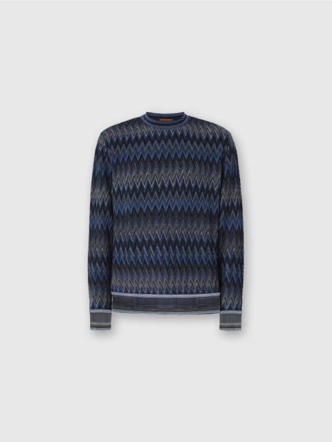Crew neck sweater with 3d zigzag pattern