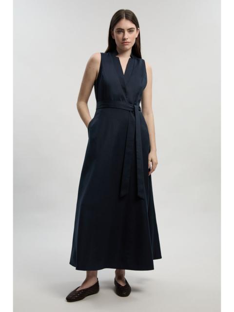 Tailored Linen Wrap Tie Waisted Maxi Dress