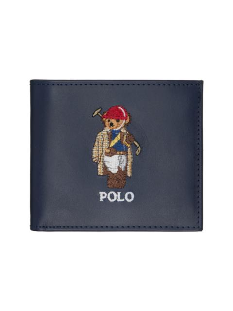 Navy Polo Bear Leather Billfold Wallet