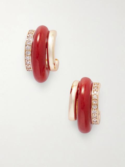 The Stone Huggie Gold-tone, Carnelian And Crystal Hoop Earrings