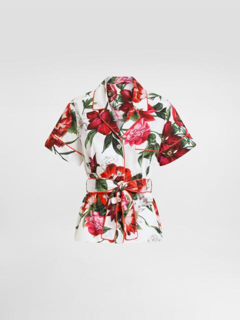 Flower-print poplin vanity shirt