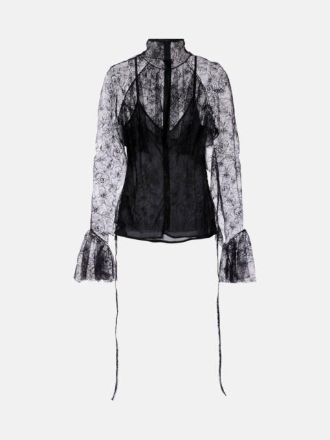 Ruffled sheer lace blouse