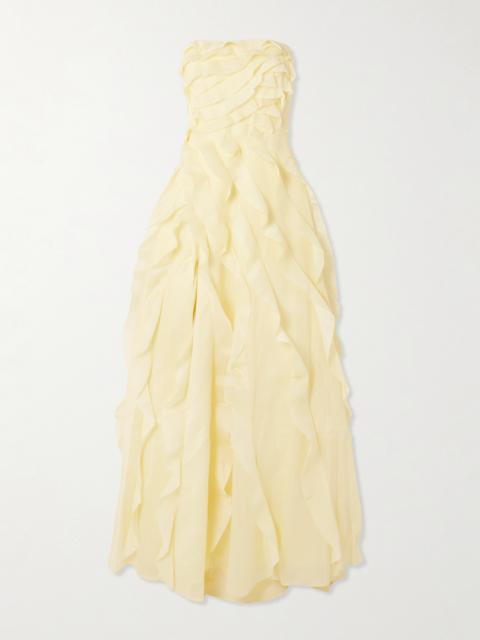 Allairie Strapless Ruffled Shirred Faille Gown