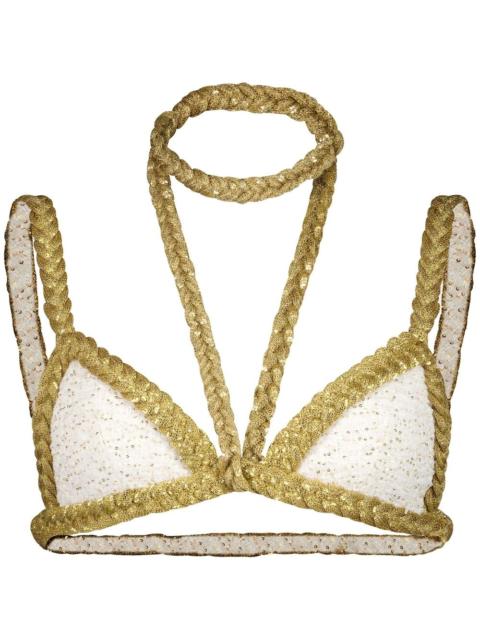 braided-trim tweed crop top