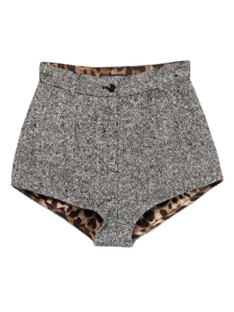 tweed leopard-print shorts