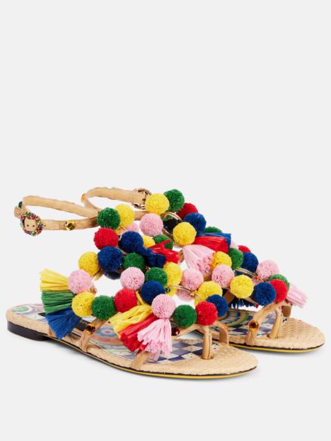 Embellished raffia sandals