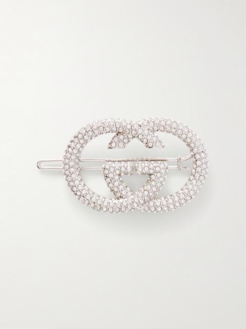 Interlocking Gg Crystal-embellished Silver-tone Hair Clip