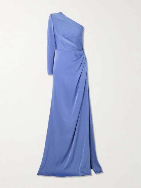 One-shoulder Gathered Satin-crepe Gown