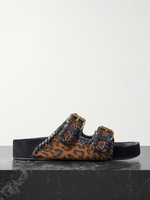 Lennyo leather-trimmed leopard-print suede slides Leopard print