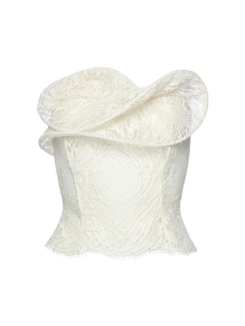 Rosette-Embellished Cotton-Blend Corset Top ivory