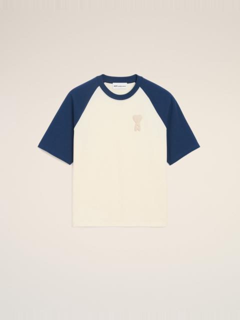 WHITE AND BLUE COTTON AMI DE COEUR KNITTED PATCH T-SHIRT