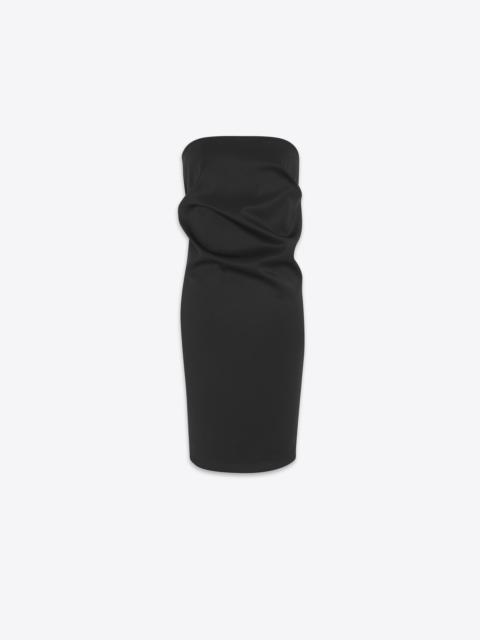 strapless pencil dress in stretch satin wool