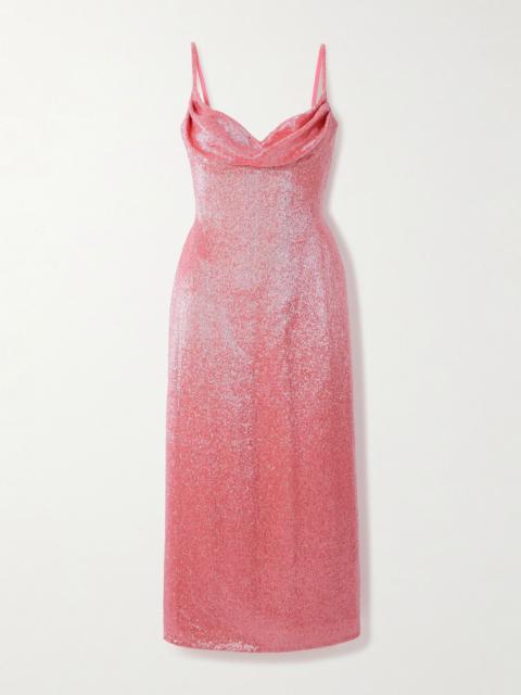 Maggi draped beaded tulle gown Pink