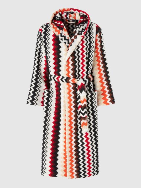 Cotton terry bathrobe zig zag