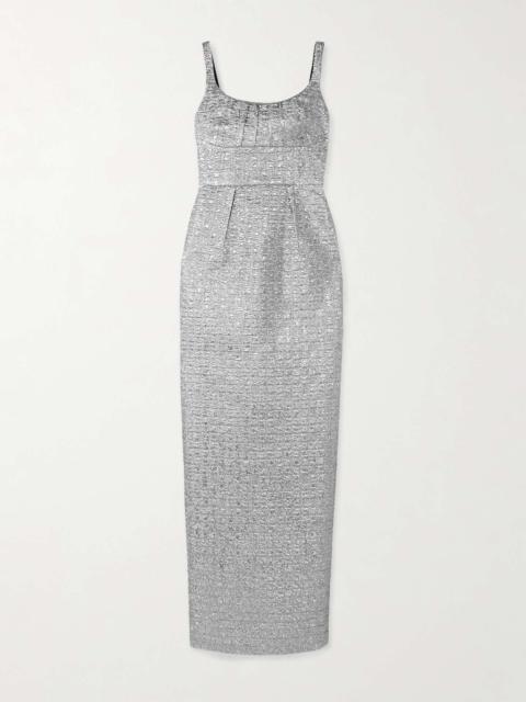 Sharon pintucked metallic seersucker maxi dress Silver