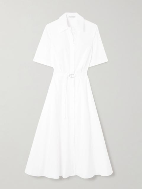 Rubie belted pintucked cotton-poplin midi shirt dress White