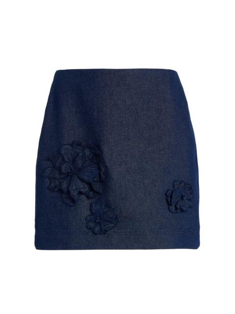 Embroidered Stretch-Denim Mini Skirt dark wash
