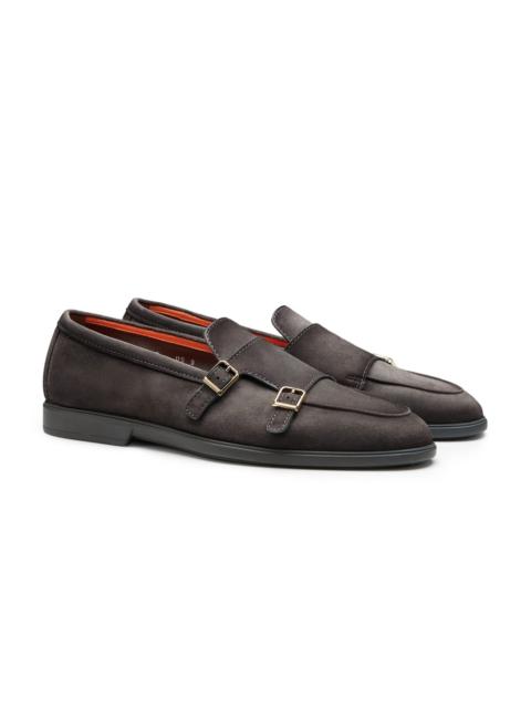 Men's grey suede double-buckle loafer