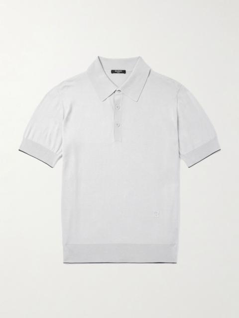 Logo-Embroidered Silk-Blend Polo Shirt Light gray