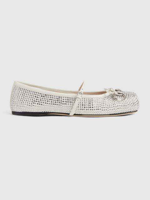 Women's crystal Gucci Horsebit ballet flat