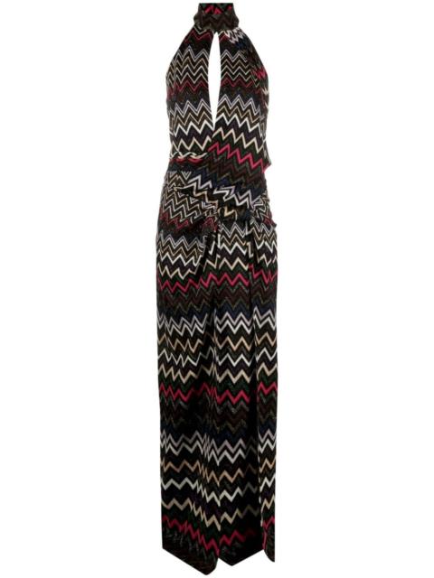 zigzag halterneck maxi dress