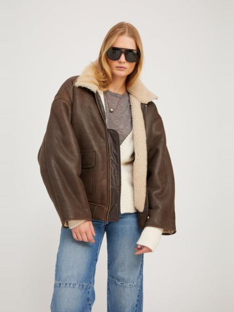 CHOCOLATE BEIGE LEATHER VINTAGE AVIATOR JACKET