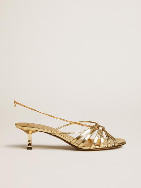 Nico kitten heel sandals in metallic gold leather