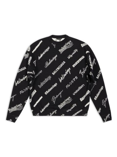 Balenciaga Allover Logo Print Crewneck Sweatshirt 'Black White' 724858T16651070