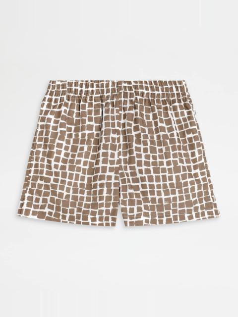 SHORT IN POPLIN - BROWN, WHITE