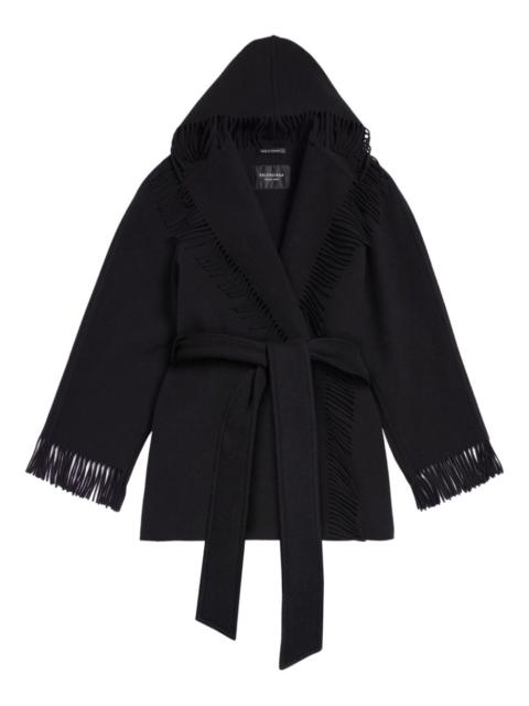 fringed-edge hooded cardi-coat
