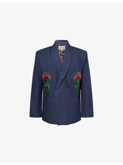 Double-Breasted Shawl Embroidered Wool Jacket
