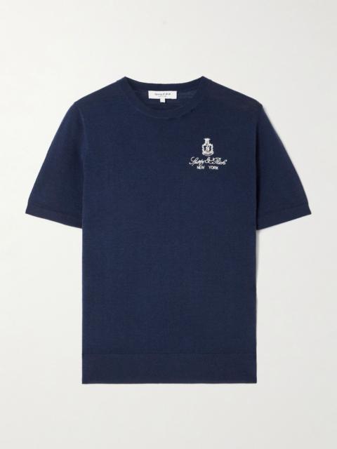 Vendome embroidered merino wool T-shirt Navy