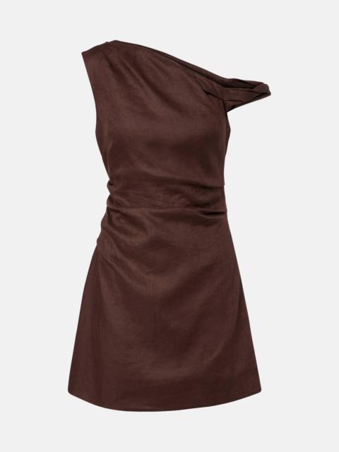 One-shoulder linen minidress
