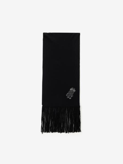 Black Wool And Cashmere Scarf With Monogram RC